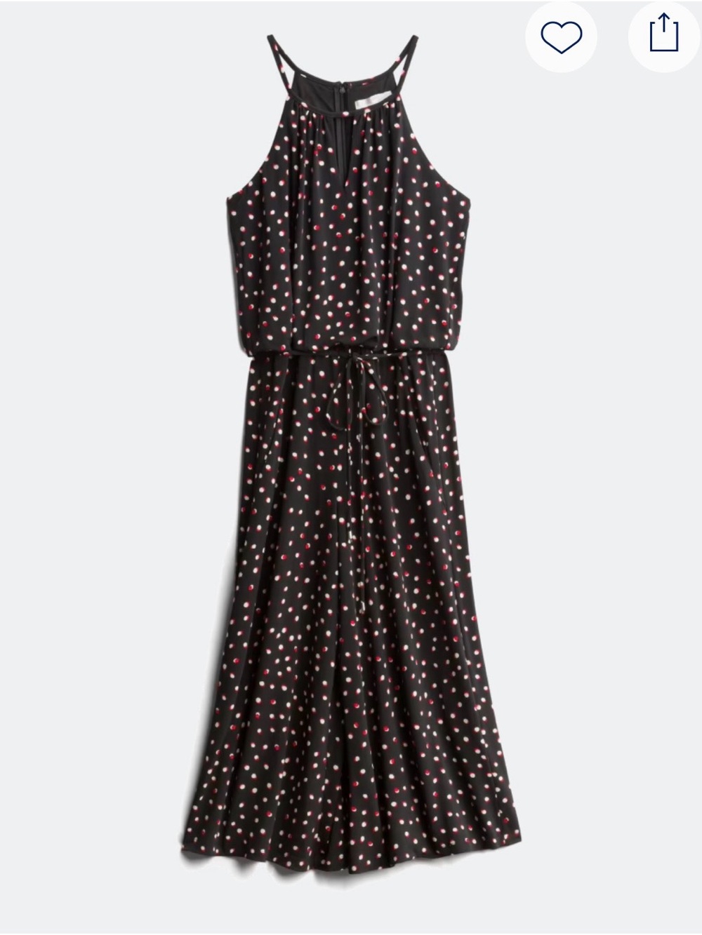 Wisp for Maggy London Black Halter Jumpsuit with red and white polka dots